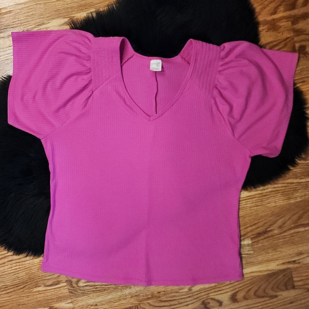 Terra & Sky Vivid Pink Blouse with Flutter Sleeves Size 14W - Picture 2 of 11